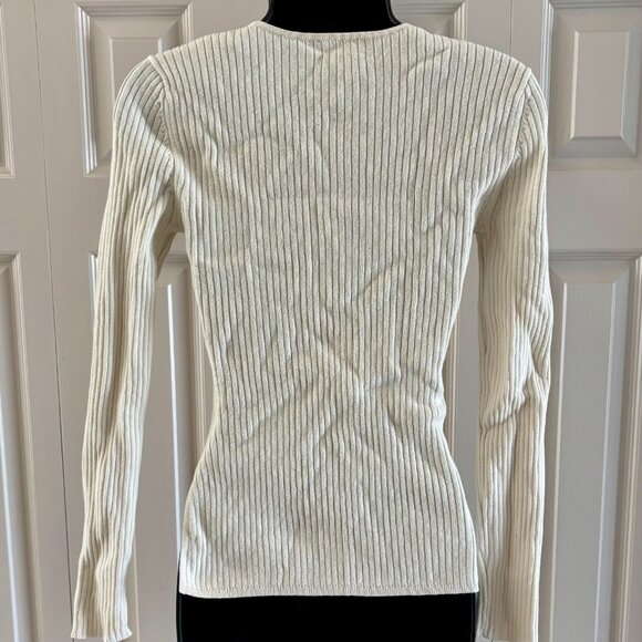 Open Edit Ribbed Square Neck Sweater - Cream, Size Small - Picture 3 of 6